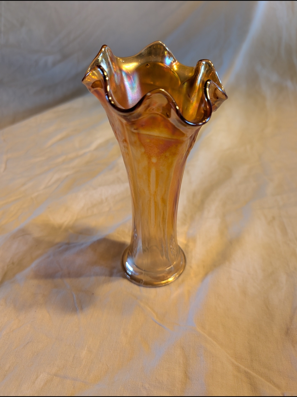 2/60$ Iridescent Gold Ruffled Glass Vase